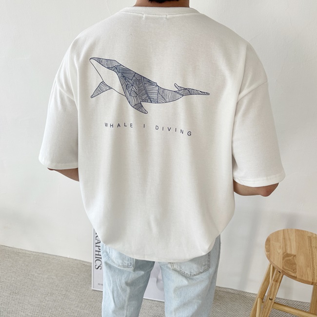 오버핏 나염 고래 프린팅 반팔 (2 color)